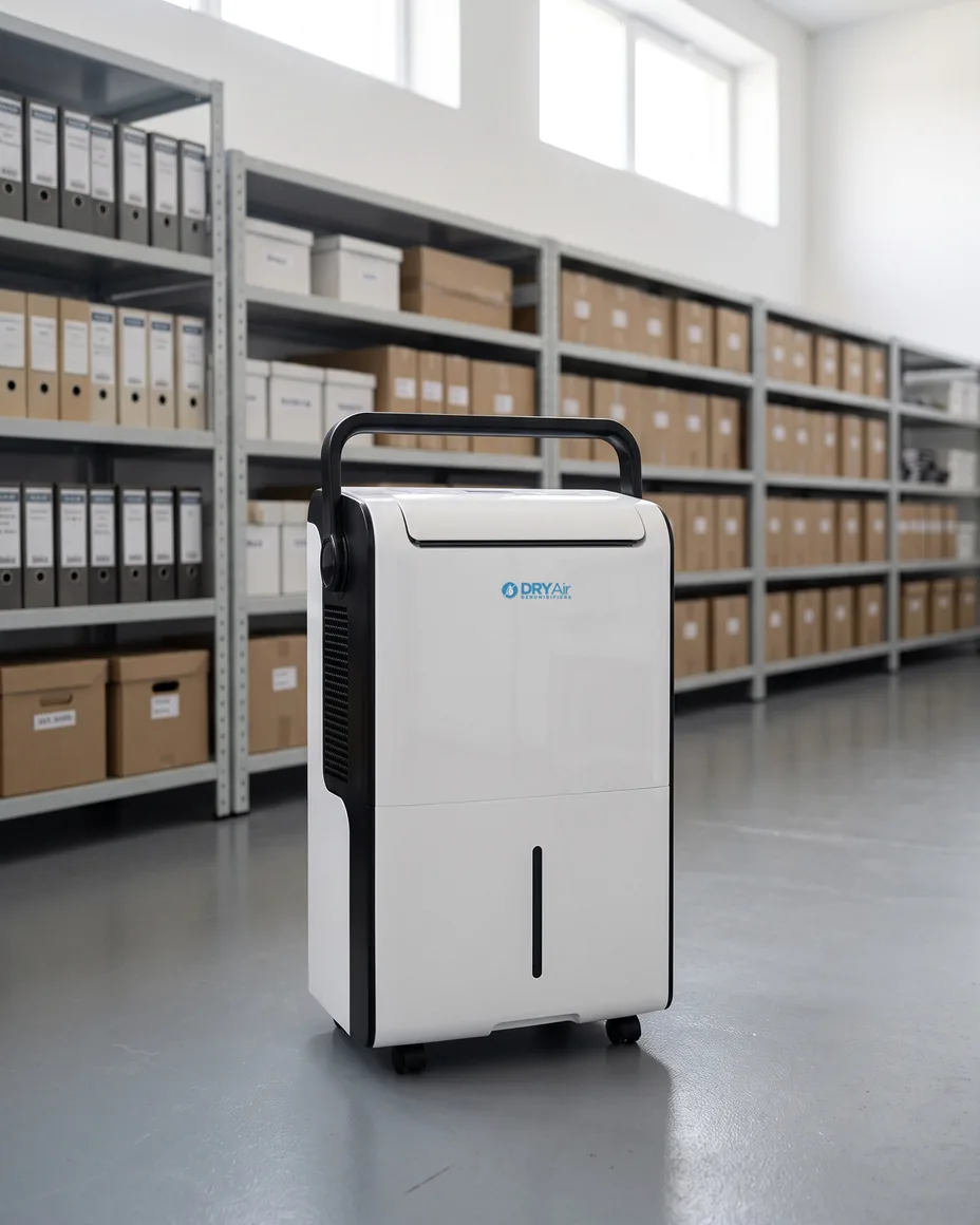 DRYAir DA-35L dehumidifier on a commercial storage floor