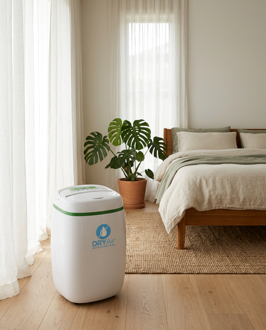 DryAir dehumidifier in a calm bedroom